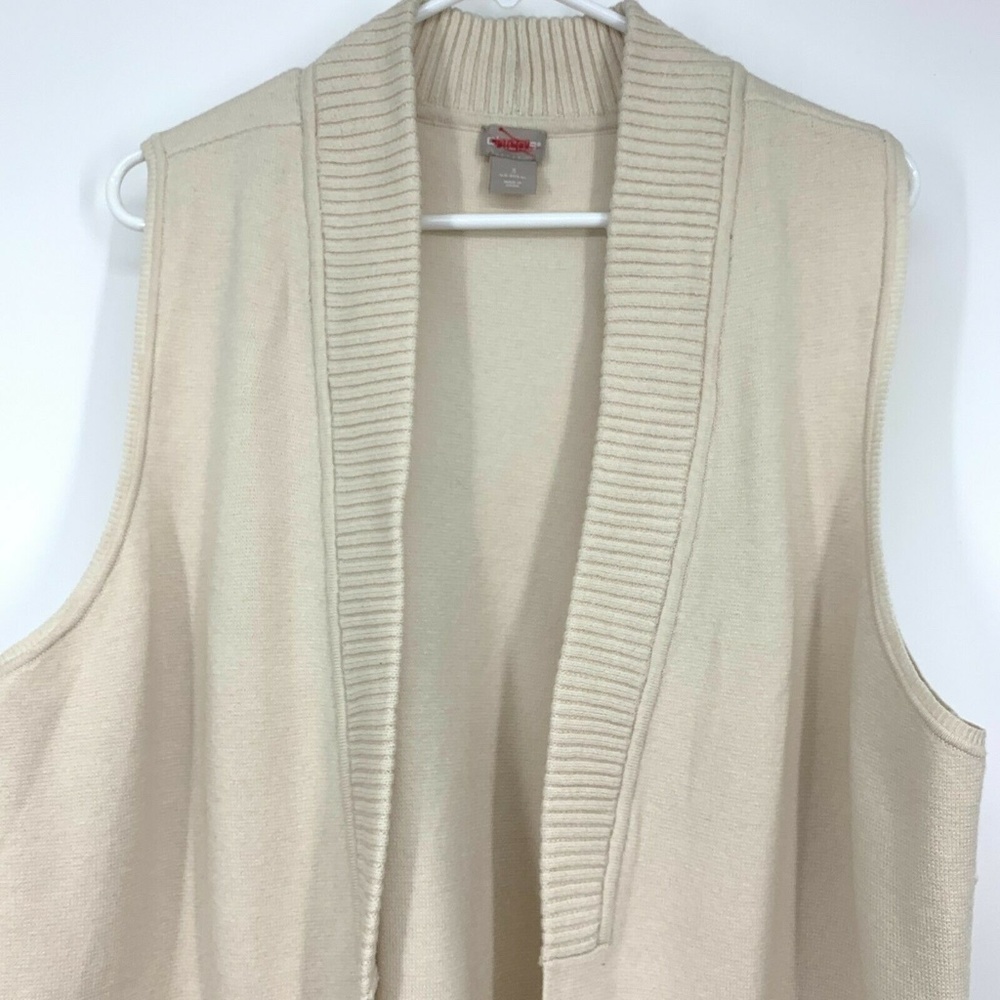Chicos Pocket Sweater Vest Beige Sleeveless Ribbed Knit Cardigan - Picture 3 of 8